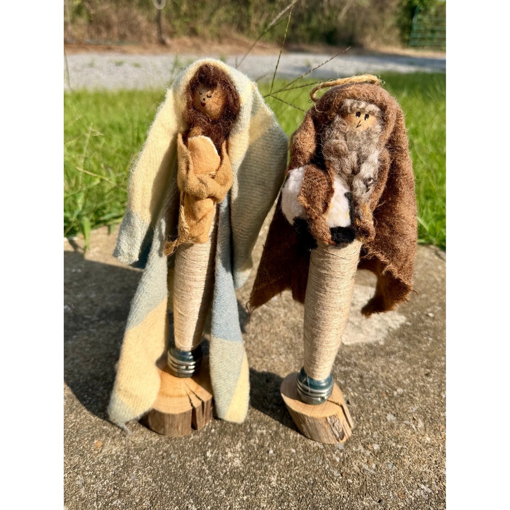 My Sister's Things Handmade Mary and Joseph Nativity Figures Primitive Folk Art